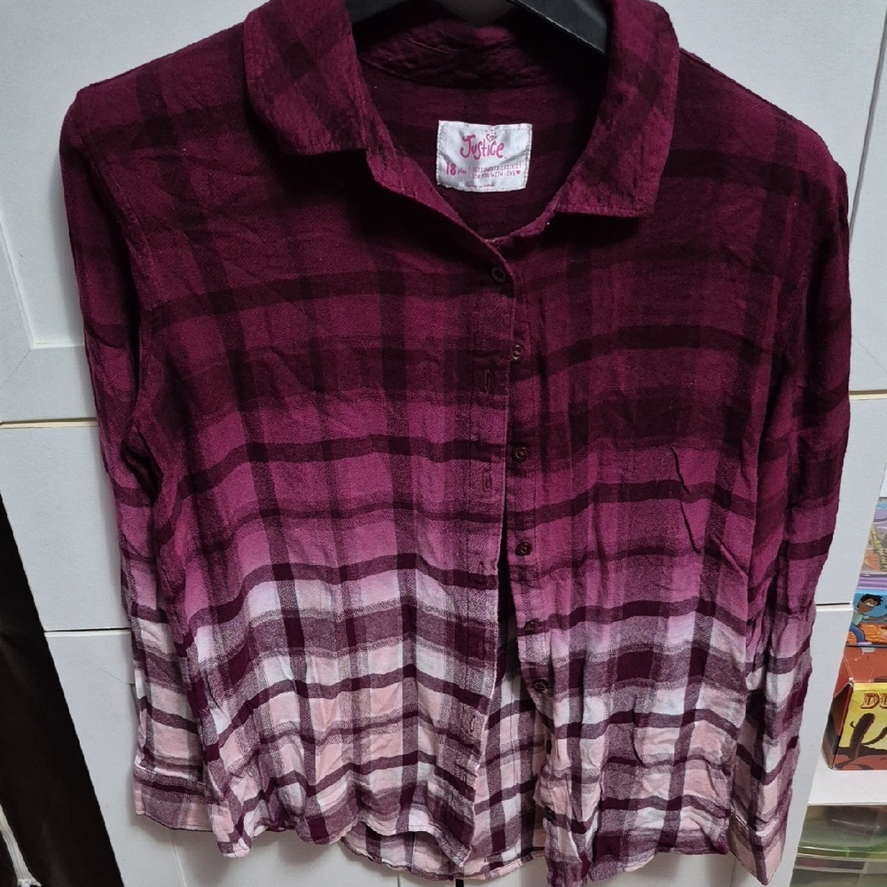 Justice Burgundy Plaid Shirt